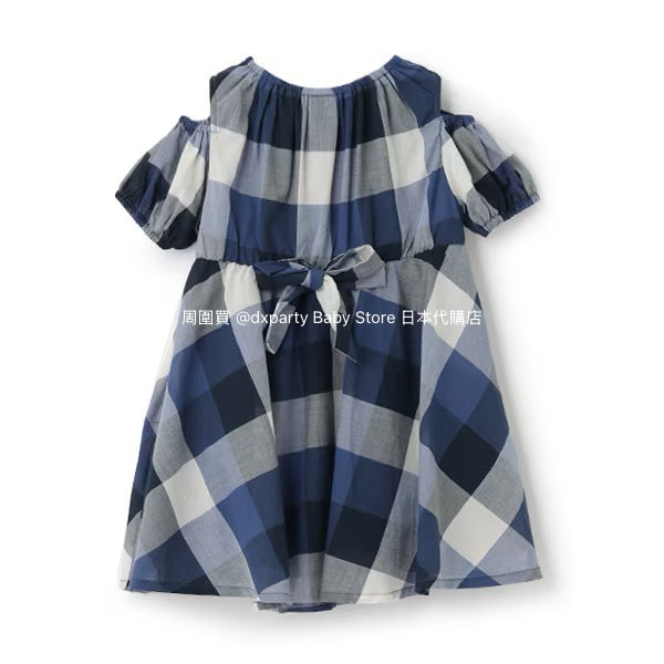 Japanese children's clothing pe#main off-the-shoulder checkered dress 80-130cm girls summer dresses
