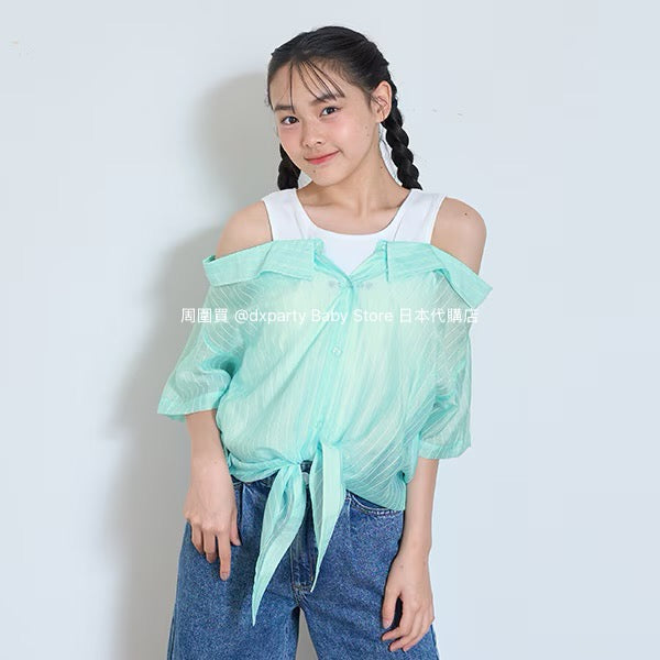 Lovetoxic Japanese children's clothing fake two-piece off-the-shoulder shirt 140-160cm girls summer TOPS