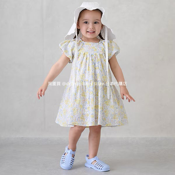 Japanese children's clothing pe#main cool-to-touch, quick-drying lantern-sleeve dress (80-130cm) for girls (summer dresses)
