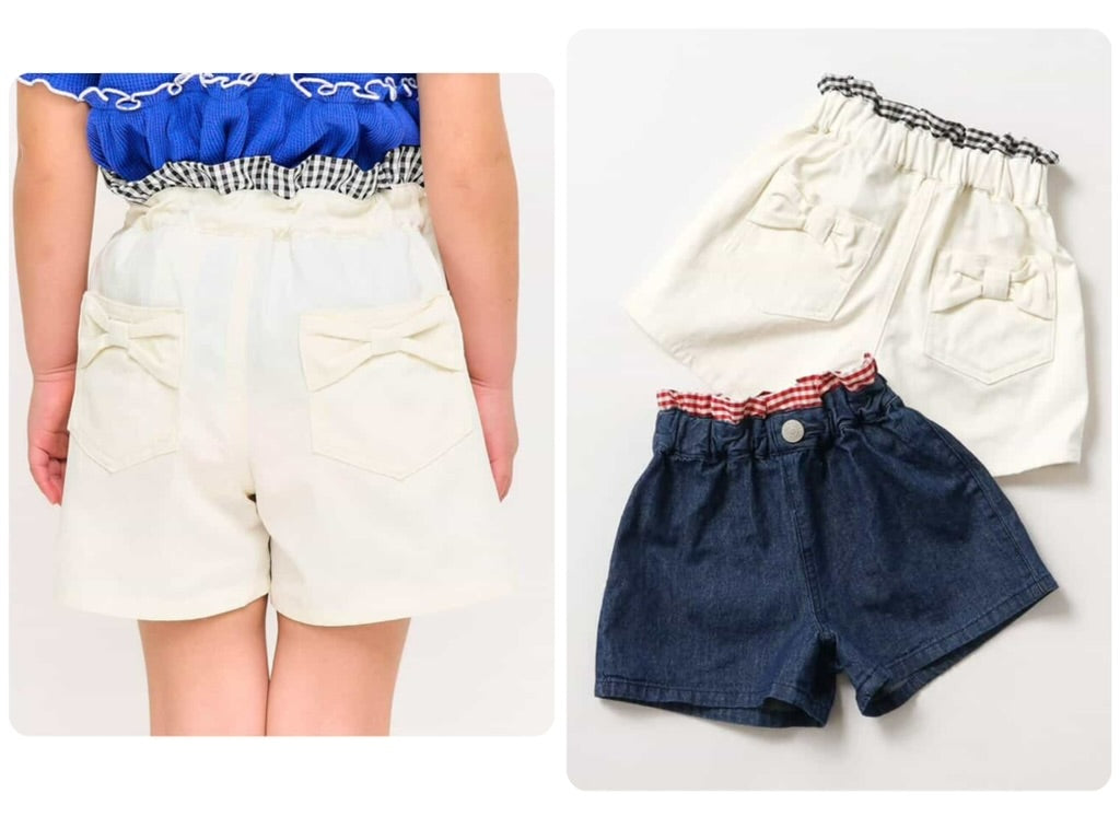 Japanese children's clothing apres les cours two-tone high-waisted bow pocket shorts 80-140cm girls summer PANTS