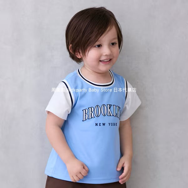 Japanese children's clothing pe#main contact cold fake two-piece basketball top 80-130cm boys' summer TOPS