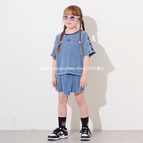 Japanese X-girl Stages Denim Two-Piece Set (80-140cm) for Girls (Summer TOPS PANTS)