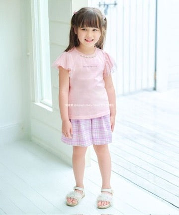 Japanese children's clothing aF#a325 checkered bow shorts 100-160cm girls summer PANTS