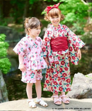 Japanese children's clothing aF#a325 x Sanrio Jinbei Japanese Kimono 90-130cm Girls Summer TOPS PANTS Japanese Summer Festival Special