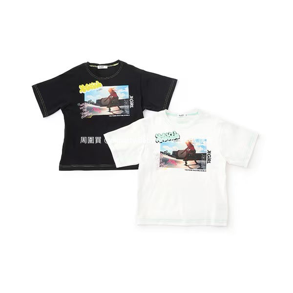 Japanese children's clothing X-girl Stages skateboard girl photo print top 80-140cm girls summer TOPS