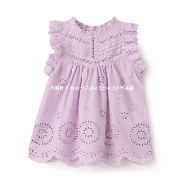 Japanese children's clothing pe#main lace hollow top 80-130cm girls summer TOPS