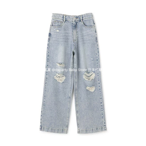 Lovetoxic Japanese children's clothing ripped jeans wide-leg pants 140-170cm girls summer PANTS