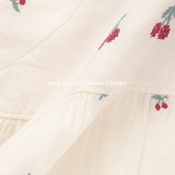 Japanese children's clothing pe#main cherry embroidered top 80-130cm girls summer TOPS