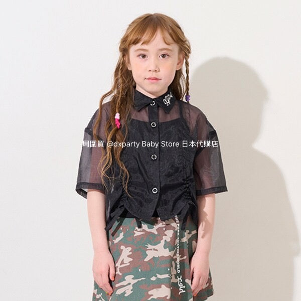 Japanese children's clothing X-girl Stages transparent shirt and suspenders two-piece set 110-140cm girls summer TOPS