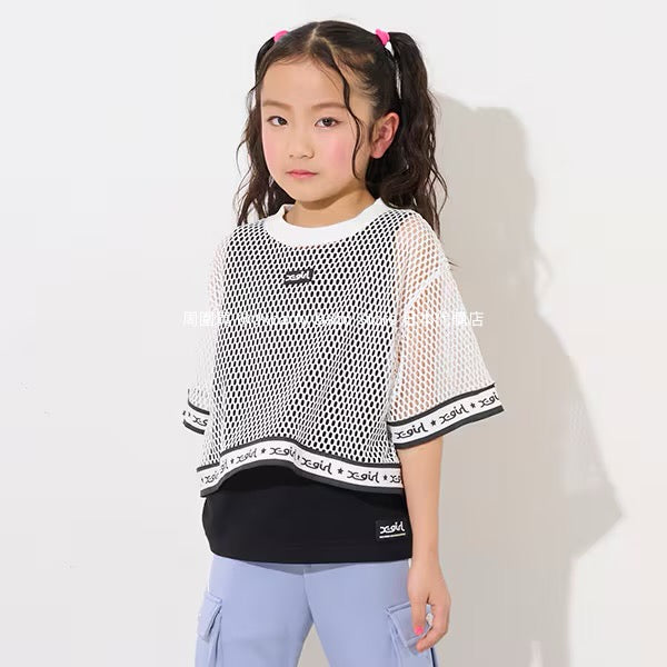 Japanese children's clothing X-girl Stages mesh top vest two-piece set 90-140cm girls summer TOPS
