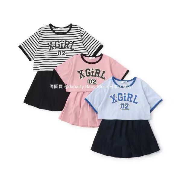 Japanese children's clothing X-girl Stages short top pleated skirt two-piece set 80-140cm girls summer TOPS SKIRTS
