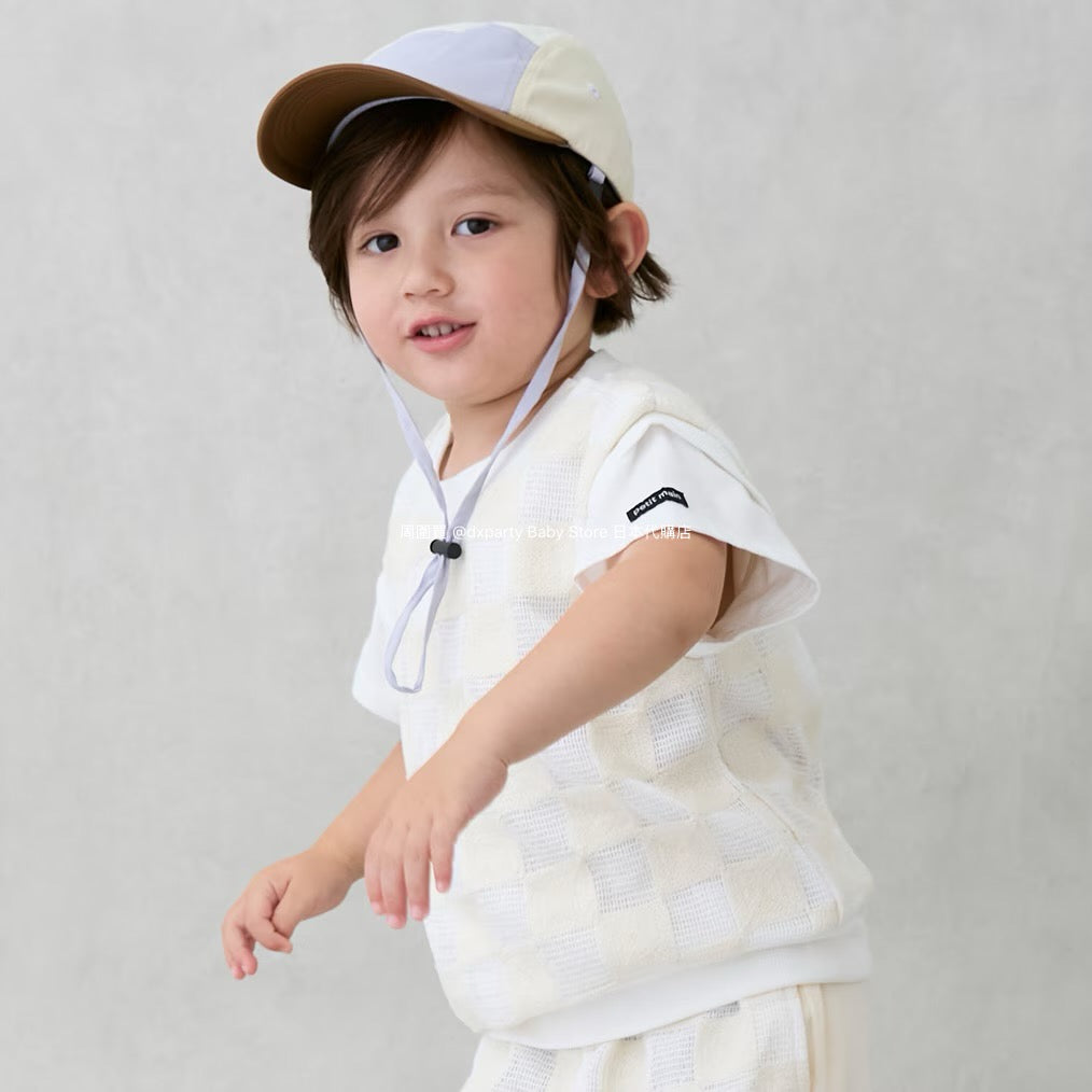 Japanese children's clothing pe#main fake two-piece checkered top 80-130cm boys' summer TOPS