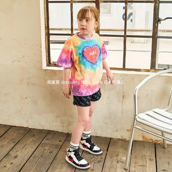 Japanese children's clothing X-girl Stages heart-shaped tie-dye top 80-140cm girls summer TOPS