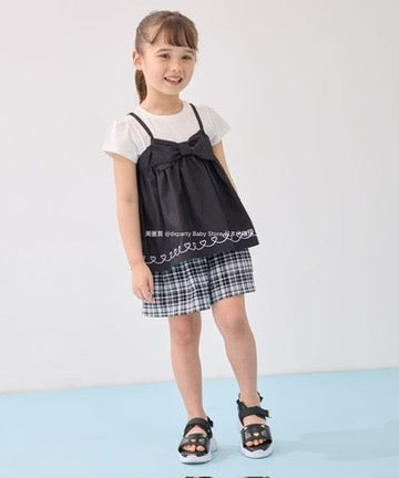 Japanese children's clothing aF#a325 checkered bow shorts 100-160cm girls summer PANTS