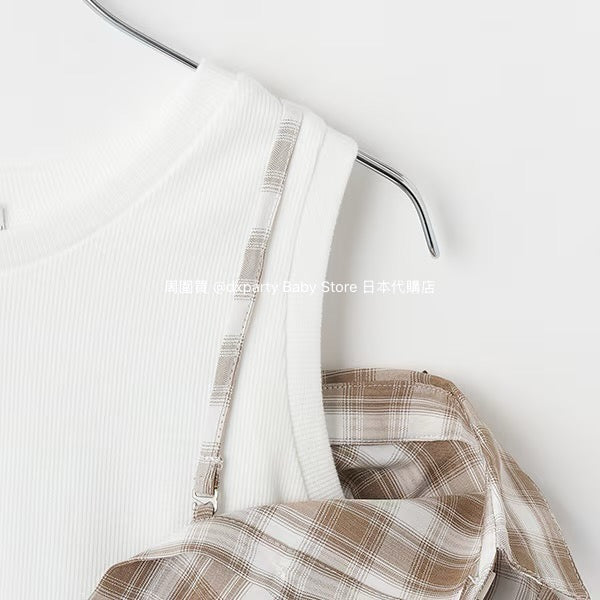 Lovetoxic Japanese children's clothing fake two-piece off-the-shoulder shirt 130-160cm girls summer TOPS