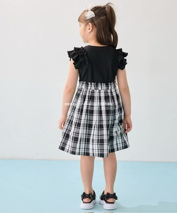 Japanese children's clothing aF#a325 checkered patchwork dress 110-160cm girls summer dresses