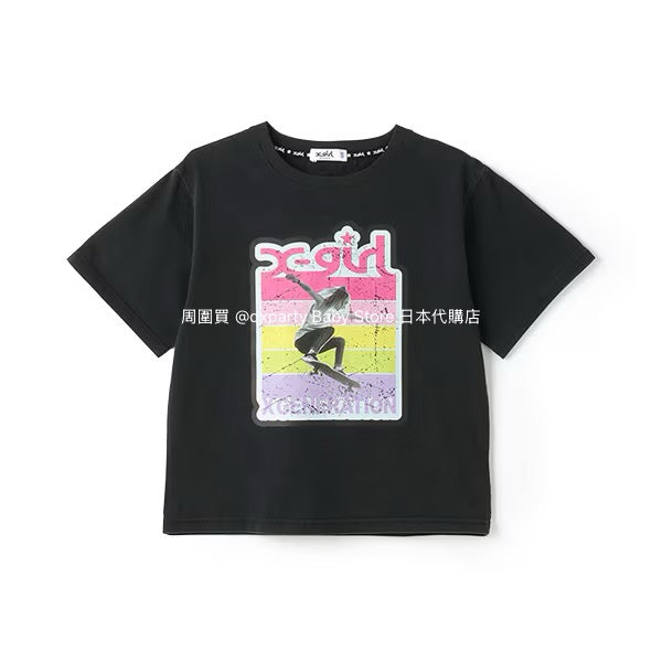 Japanese children's clothing X-girl Stages skateboard girl print top 90-140cm girls summer TOPS