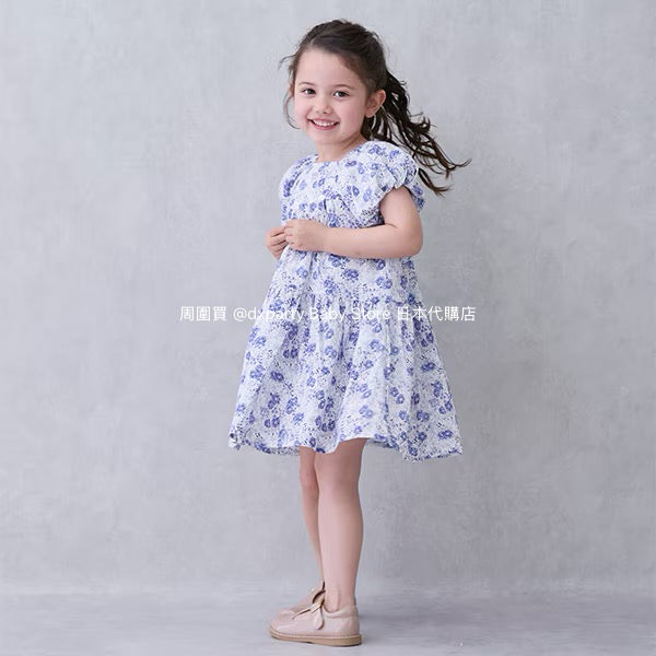 Japanese children's clothing pe#main cool-to-touch, quick-drying lantern-sleeve dress (80-130cm) for girls (summer dresses)