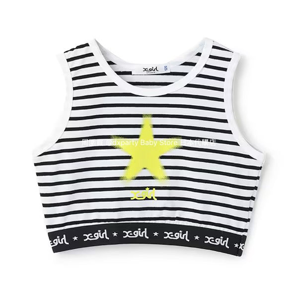 Japanese children's clothing X-girl Stages striped short vest 90-140cm girls summer TOPS