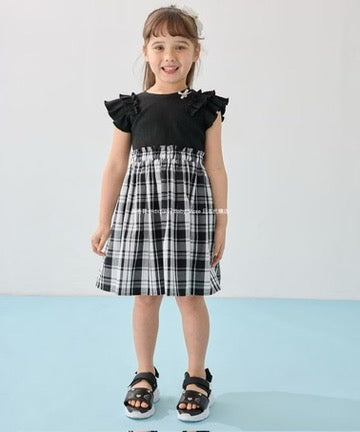 Japanese children's clothing aF#a325 checkered patchwork dress 110-160cm girls summer dresses