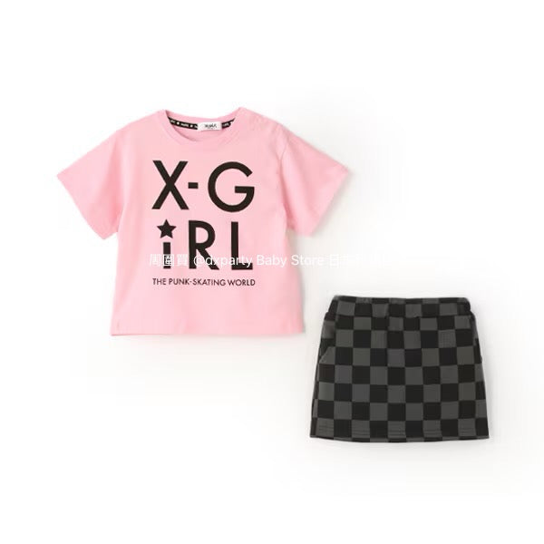 Japanese X-girl Stages Casual Two-Piece Set (90-140cm) for Girls (Summer TOPS SKIRTS)