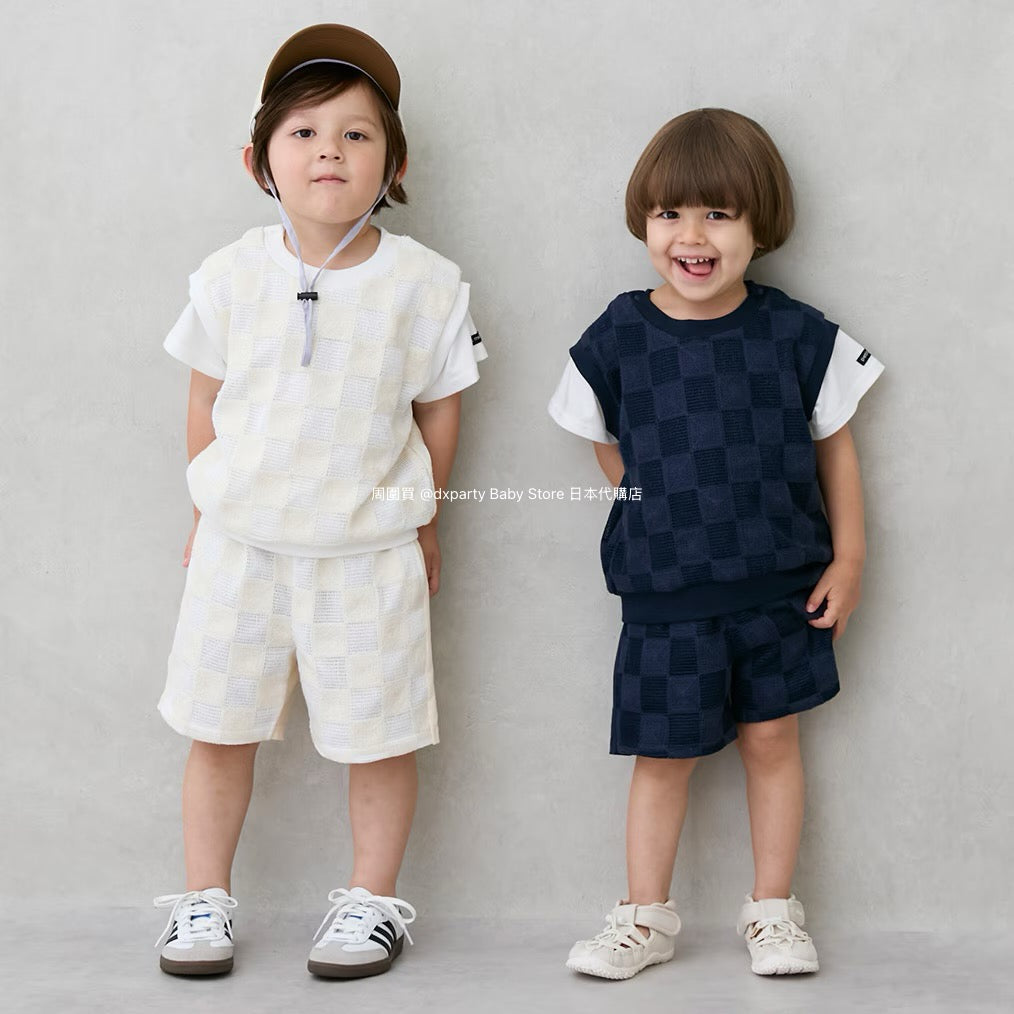 Japanese children's clothing pe#main fake two-piece checkered top 80-130cm boys' summer TOPS