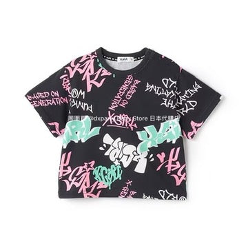 Japanese children's clothing X-girl Stages graffiti print top 80-140cm girls summer TOPS