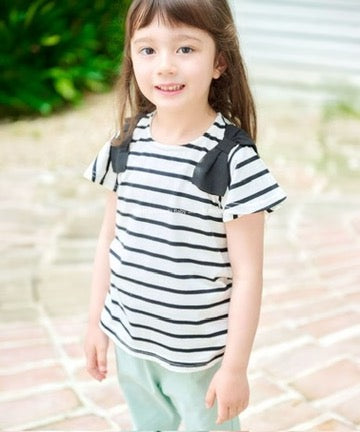 Japanese children's clothing aF#a325 bow shoulder sleeve top 90-160cm girls summer TOPS
