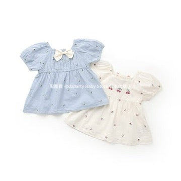 Japanese children's clothing pe#main cherry embroidered top 80-130cm girls summer TOPS