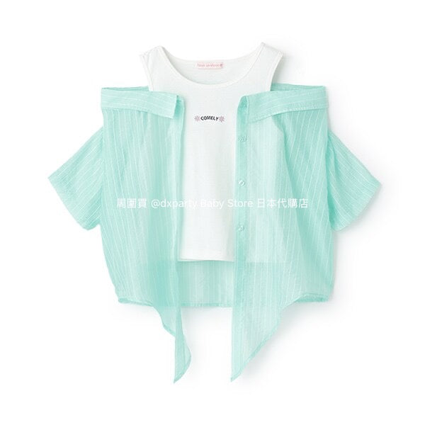 Lovetoxic Japanese children's clothing fake two-piece off-the-shoulder shirt 140-160cm girls summer TOPS