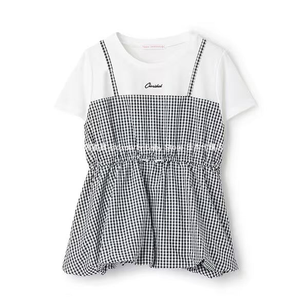 Lovetoxic Japanese children's clothing fake two-piece top 140-160cm girls summer TOPS