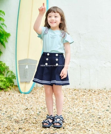 Japanese children's clothing aF#a325 bow shoulder sleeve top 90-160cm girls summer TOPS