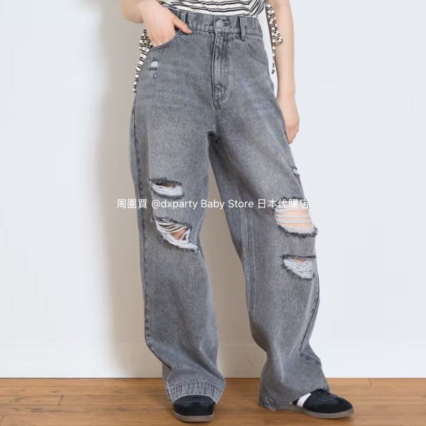 Lovetoxic Japanese children's clothing ripped jeans wide-leg pants 140-170cm girls summer PANTS