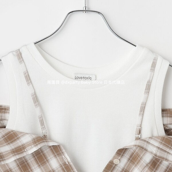 Lovetoxic Japanese children's clothing fake two-piece off-the-shoulder shirt 130-160cm girls summer TOPS