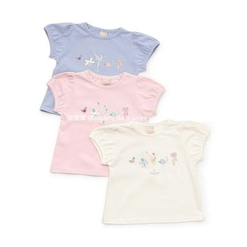 Japanese children's clothing pe#main contact cool embroidered top 80-130cm girls summer TOPS