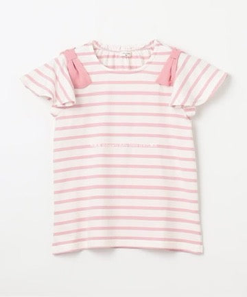 Japanese children's clothing aF#a325 bow shoulder sleeve top 90-160cm girls summer TOPS
