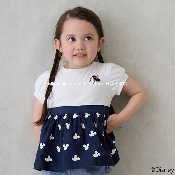 Japanese children's clothing pe#main x Disney patchwork top 80-130cm girls summer TOPS