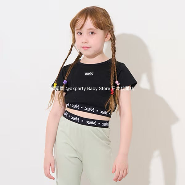 Japanese children's clothing X-girl Stages striped cropped top 90-140cm girls summer TOPS