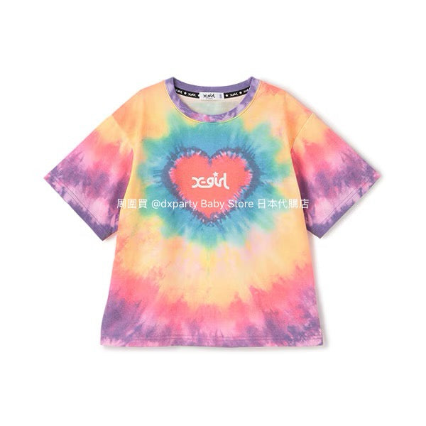 Japanese children's clothing X-girl Stages heart-shaped tie-dye top 80-140cm girls summer TOPS