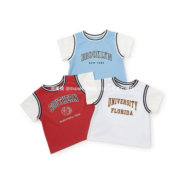 Japanese children's clothing pe#main contact cold fake two-piece basketball top 80-130cm boys' summer TOPS