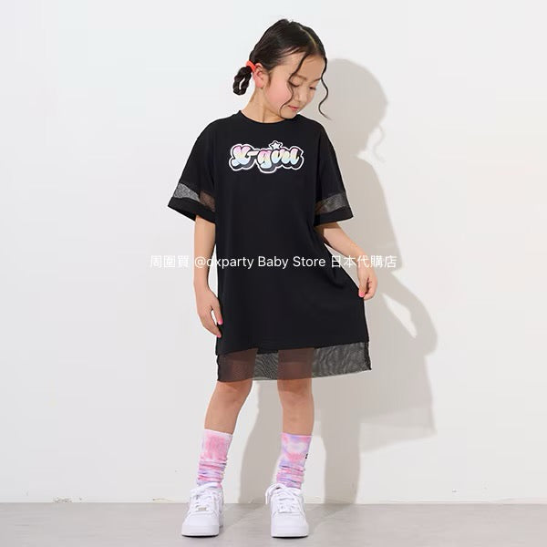 Japanese children's clothing X-girl Stages mesh patchwork dress 80-140cm girls summer dresses