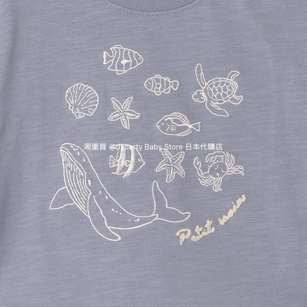 Japanese children's clothing pe#main Contact Cool Ocean Embroidery Top 80-130cm Boys/Girls Summer TOPS