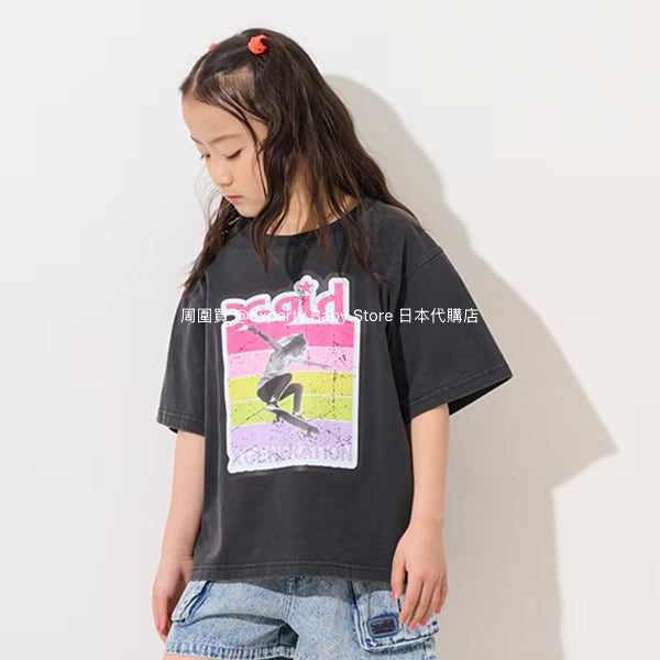 Japanese children's clothing X-girl Stages skateboard girl print top 90-140cm girls summer TOPS
