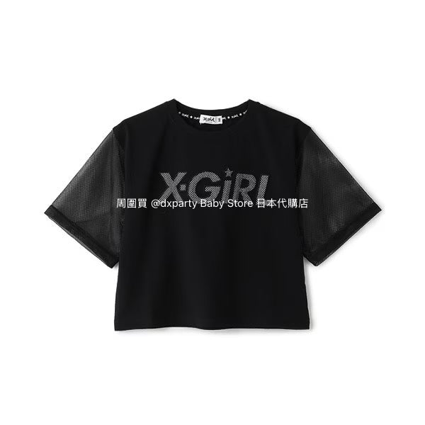 Japanese children's clothing X-girl Stages mesh sleeve patchwork top 90-140cm girls summer TOPS