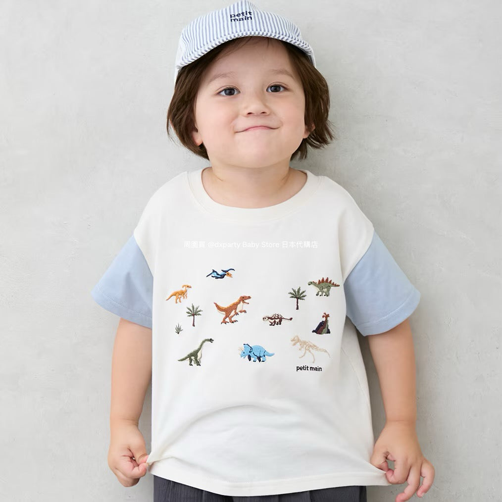 Japanese children's clothing pe#main dinosaur embroidered top 80-130cm boys' summer TOPS