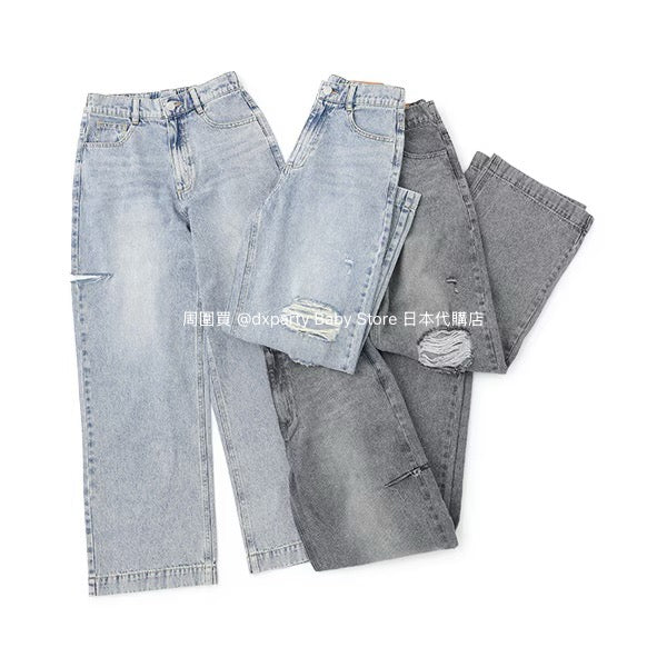 Lovetoxic Japanese children's clothing ripped jeans wide-leg pants 140-170cm girls summer PANTS
