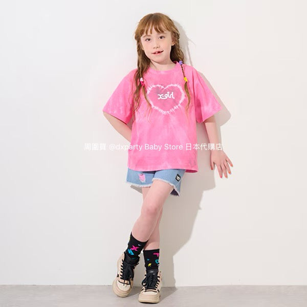 Japanese children's clothing X-girl Stages heart-shaped tie-dye top 80-140cm girls summer TOPS