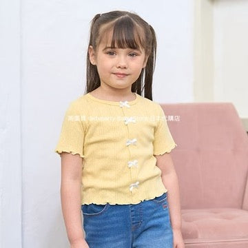 Japanese children's clothing Ly# mine bow top 100-150cm girls summer TOPS