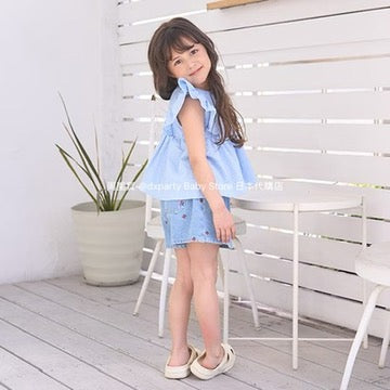 Japanese children's clothing Ly# mine ruffle sleeve top 100-150cm girls summer TOPS
