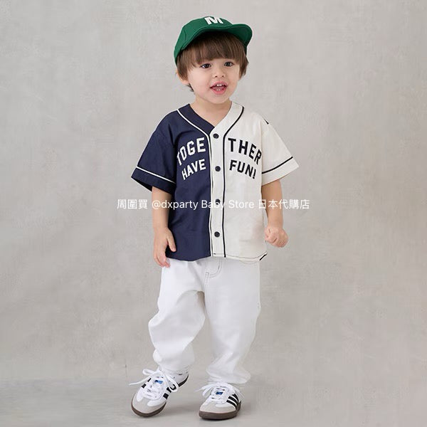 Japanese children's clothing pe#main baseball style shirt 80-130cm boys summer TOPS